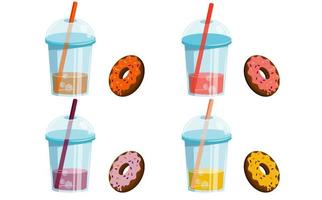 Donut and lemonade. Set. Street food and drink on a hot summer day. Vector illustration
