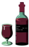 Red Wine Bottle. Full Wine Glass.Dark Glass. Vector illustration