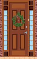 Merry Christmas and Happy New Year background with decorated Christmas front door. Vector illustration