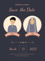 simple and elegant wedding invitation with bride and groom illustration. vector