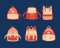 conjunto de ilustración de vector de mochilas. colección de varios bolsos de niña.