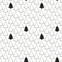 Seamless pattern with line and silhouette Christmas trees with stars. Happy New Year print for wrapping paper, textile and design vector