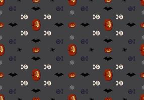 Bright dark seamless pattern with pumpkins, skulls, bats and spiders. Festive autumn decoration for Halloween. Holiday October background for paper print, textile and design vector