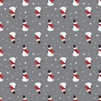 Seamless pattern with cute snowmen and stars. Merry Christmas holiday print, New Year decoration. Winter and festive background vector