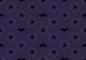 Dark pattern with black bats, spiders and web on purple background. Halloween festive autumn decoration. October holiday print for paper printing, textile and design vector