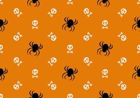 Bright seamless pattern with skull, crossbones and spiders on orange background. Fashion print for kids party, holiday, halloween, textile and design vector