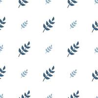 Cute simple seamless pattern with blue leaves and twigs. Delicate print for wrapping paper, textiles and design vector