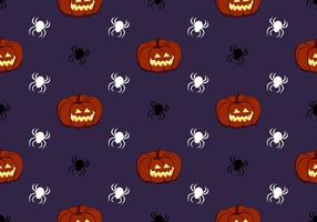 Bright seamless pattern with pumpkins and spiders on purple background. Festive autumn print for Halloween. Holiday October decoration for paper print, textile and design vector