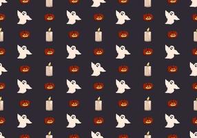 Bright dark pattern with pumpkins, ghosts and candle. Festive autumn decoration for Halloween. Holiday October background for paper print, textile and design vector