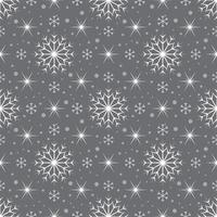 Seamless pattern with white snowflakes and stars on grey background. Festive winter traditional decoration for New Year, Christmas, holidays and design. Ornament of simple line vector