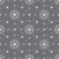 Seamless pattern with white snowflakes and stars on grey background. Festive winter traditional decoration for New Year, Christmas, holidays and design. Ornament of simple line vector