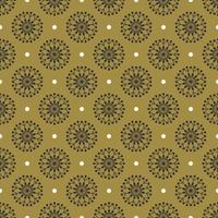Seamless pattern with black snowflakes, white dots on gold background. Festive winter traditional decoration for New Year, Christmas, holidays and design. Ornament of simple line vector