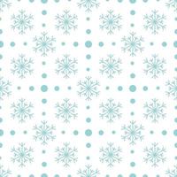 Seamless pattern with blue snowflakes and dots on white background. Festive winter traditional decoration for New Year, Christmas, holidays and design. Ornament of simple line