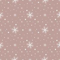 Seamless pattern with white snowflakes and dots on pink background. Festive winter traditional decoration for New Year, Christmas, holidays and design. Ornament of simple line vector