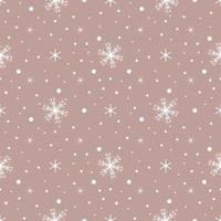 Seamless pattern with white snowflakes and dots on pink background. Festive winter traditional decoration for New Year, Christmas, holidays and design. Ornament of simple line vector