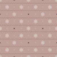 Seamless pattern with white snowflakes, black stars on pink background. Festive winter traditional decoration for New Year, Christmas, holidays and design. Ornament of simple line vector