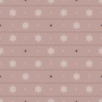 Seamless pattern with white snowflakes, black stars on pink background. Festive winter traditional decoration for New Year, Christmas, holidays and design. Ornament of simple line vector