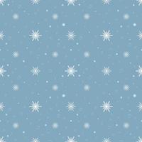 Seamless pattern with white snowflakes on blue background. Festive winter traditional decoration for New Year, Christmas, holidays and design. Ornament of simple line repeat snow flake vector