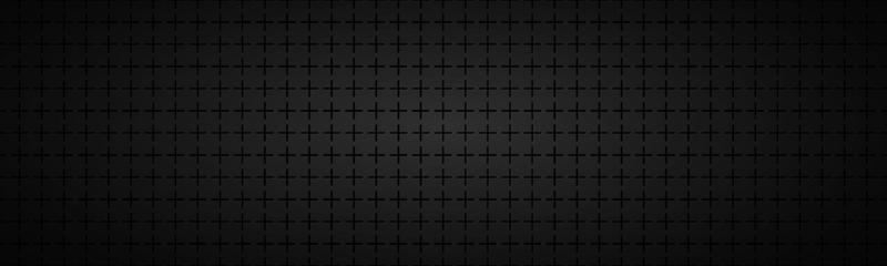Black abstract header. Vector metal pattern. Simply mosaic banner with evenly stacked crosses