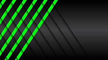 Fondo de diseño de material negro y verde con rayas diagonales verdes cortadas por sombras, ilustración de vector de pantalla panorámica abstracta moderna