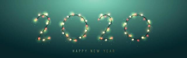 2020 New Year from bright garlands isolated on green background. vector