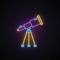 Telescope neon sign. vector