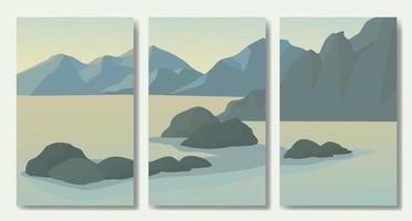 Set of minimalist landscape abstract contemporary collages vector