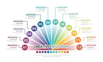 Half circle Infographic elements design with 12 options or steps vector