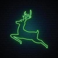 Jumping deer green neon sign. vector