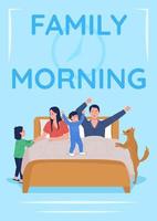 Daily parent routine poster flat vector template. Mother and father with children. Brochure, booklet one page concept design with cartoon characters. Family morning flyer, leaflet with copy space