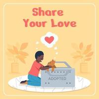 Adopting dogs social media post mockup. Share your love phrase. Web banner design template. Rescuing animals booster, content layout with inscription. Poster, print ads and flat illustration