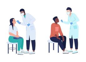 Doctor testing patient for virus semi flat color vector character set. Full body people on white. Health isolated modern cartoon style illustration for graphic design and animation collection pack