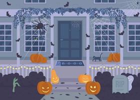 Halloween house at night flat color vector illustration