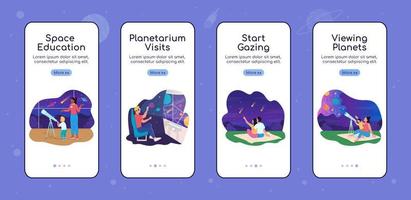 Space and science onboarding mobile app screen flat vector template