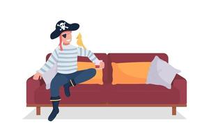 Man in costume relax on sofa semi flat color vector character