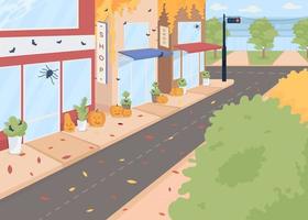 Halloween street flat color vector illustration