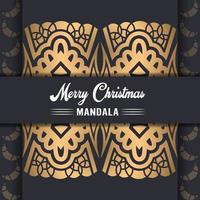 Merry Christmas mandala background with ornamental greetings and happy new year abstract design vector