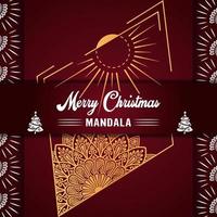 Merry Christmas mandala background with ornamental greetings and happy new year abstract design vector