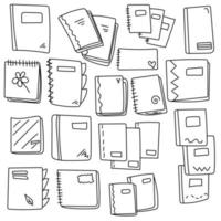 un juego de cuadernos garabatos de varias formas y tamaños, un cuaderno escolar y un cuaderno con espiral o pegado, materiales para apuntes o enseñanza vector