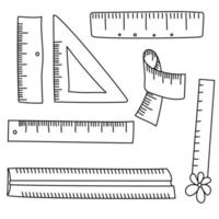 Set of cute doodle rulers, outline vector illustration