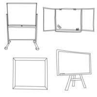 Set of four scool blackboard, vector outline hamnd draw illustration, back to school drawings