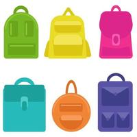 Set of bright multicolored school backpacks in flat style vector