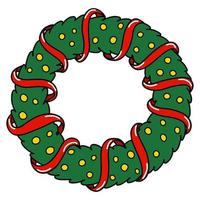 Christmas green wreath isolated on white background in doodle style. vector