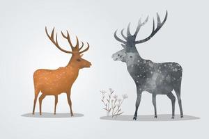 Ilustración de ciervos de acuarela, dibujo a mano aislado del animal del bosque vector