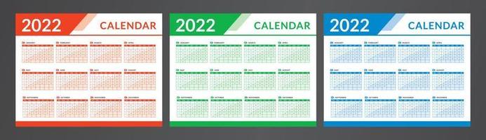 Monthly calendar template for 2022 year. Week starts on Sunday. Wall calendar vector