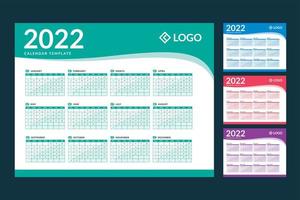 Monthly calendar template for 2022 year. Week starts on Sunday. Wall calendar vector