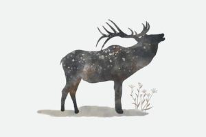 Ilustración de ciervos de acuarela, dibujo a mano aislado del animal del bosque vector