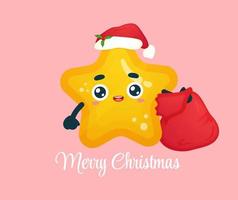 Cute little star carrying a presents sack for christmas holiday Premium Vector