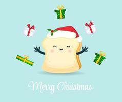 Cute happy smiling bread with christmas gift for christmas holiday Premium Vector