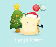 Cute bread holding balloon for christmas holiday Premium Vector